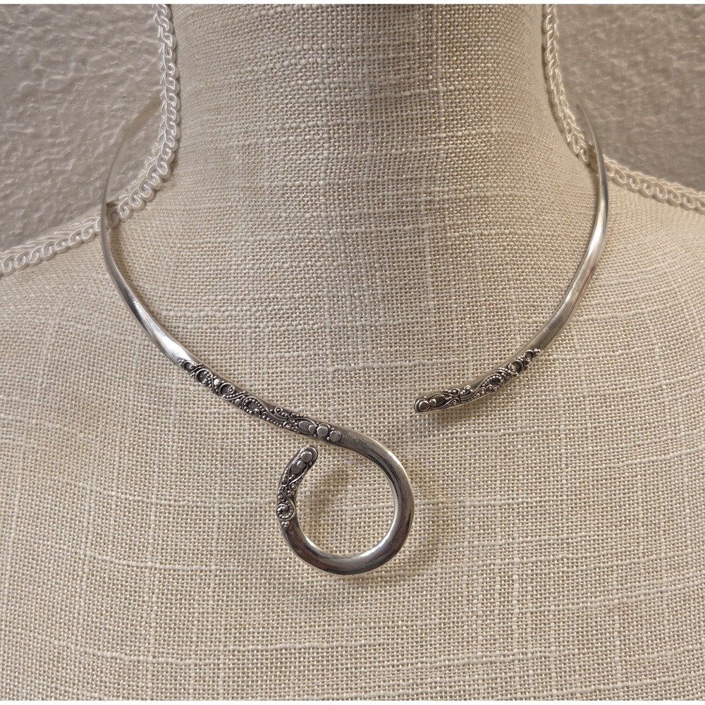 Vintage SARDA Sterling Silver Bali Swirl Graduated Collar Choker S Hook Necklace
